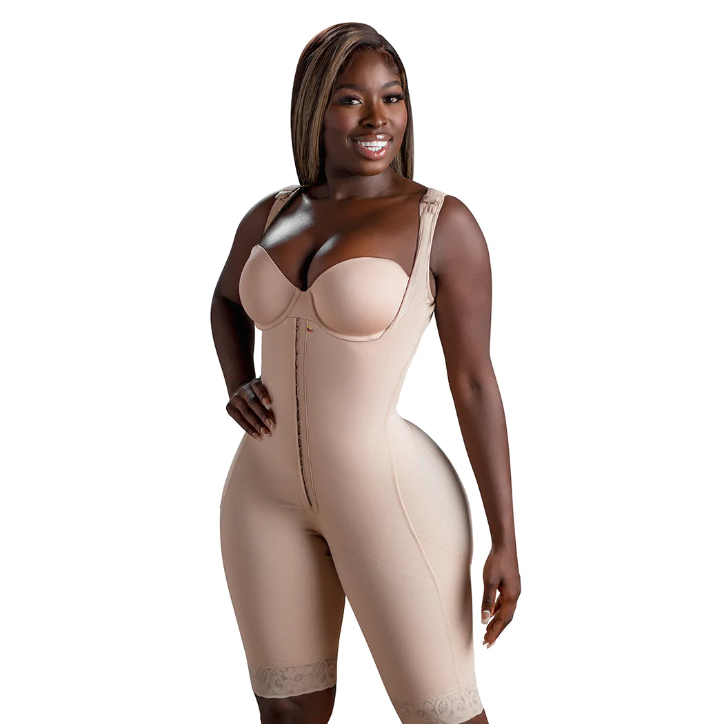 Women's 2 Piece Full Body Shaper Tummy Control Fajas Colombianas BBL Stage  2 Post Surgery Compression Shapewear Bodysuit (Color : Black+Skin, Size 