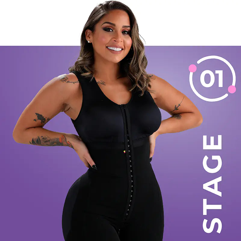 bbl stage 1 black faja with bra and hooks