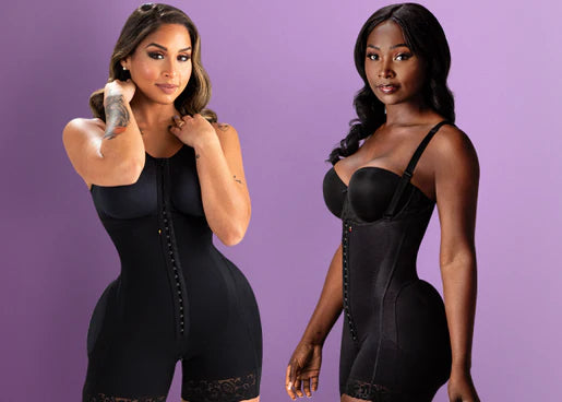 two black stage 2 body shapers with front hooks